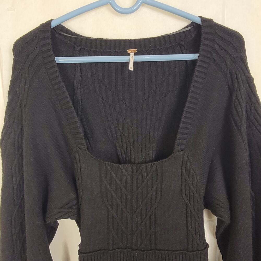 Free People black balloon sleeve open back sweater dress Size XL Comfycore Retro - Picture 6 of 10